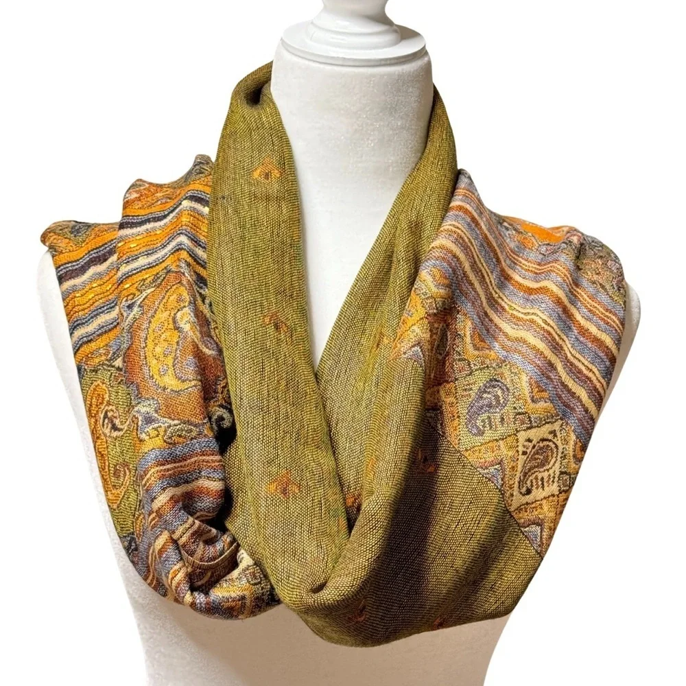 New Autumn Orange Green Double-Sides Paisley Pashmina Shawl/ Scarf - Picture 6 of 8